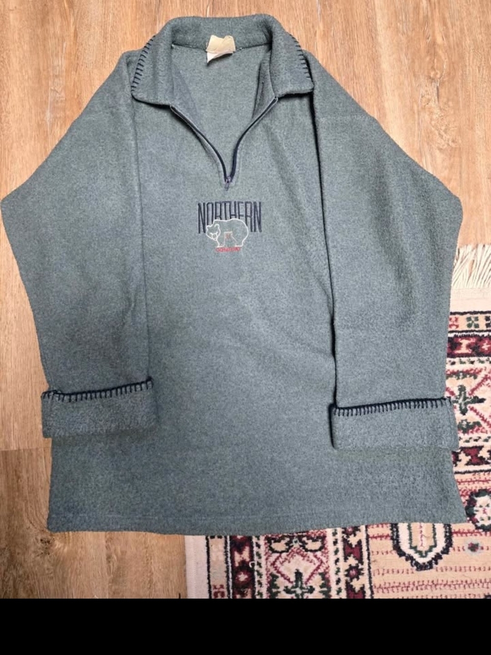Northern Reflections Slate Green Half-Zip Pullover with Bear Embroidery